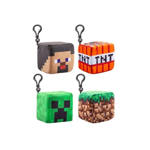 Minecraft plüss kocka kulcstartó 8 cm figurával, 4 féle