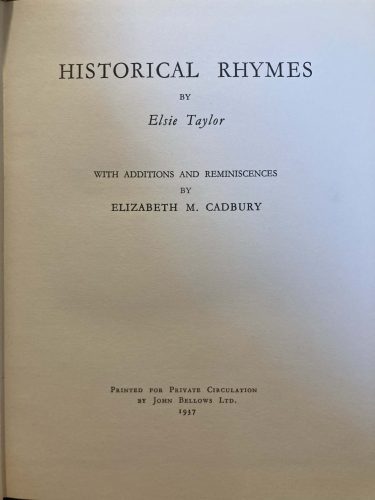 Elsie Taylor, Elizabeth M. Cadbury: Historical Rhymes (dedikált, antikvár, angol nyelvű)