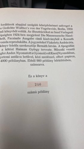 Walther von der Vogelweide válogatott versei - számozott példány (antikvár)