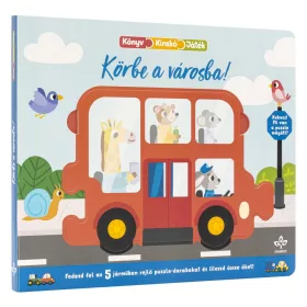   Rebecca Weerasekera: Körbe a városba! - Fedezd fel az 5 járműben rejlő puzzle-darabokat és illeszd össze őket! - Könyv, kirakó, játék