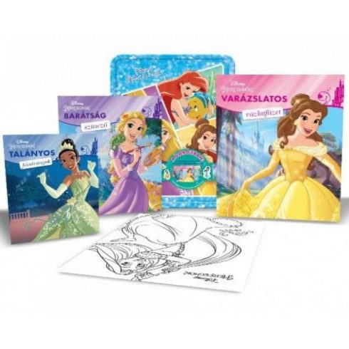 Disney: Disney Hercegnők fémdoboz (benne: 2 foglalkoztató, 1 színező, 4 filctoll, matricák és egy poszter)